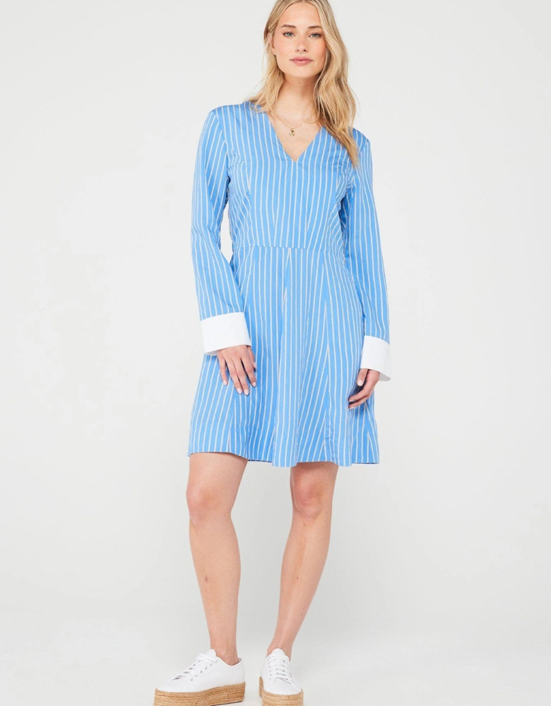 Striped Fit And Flare Mini Dress - Blue