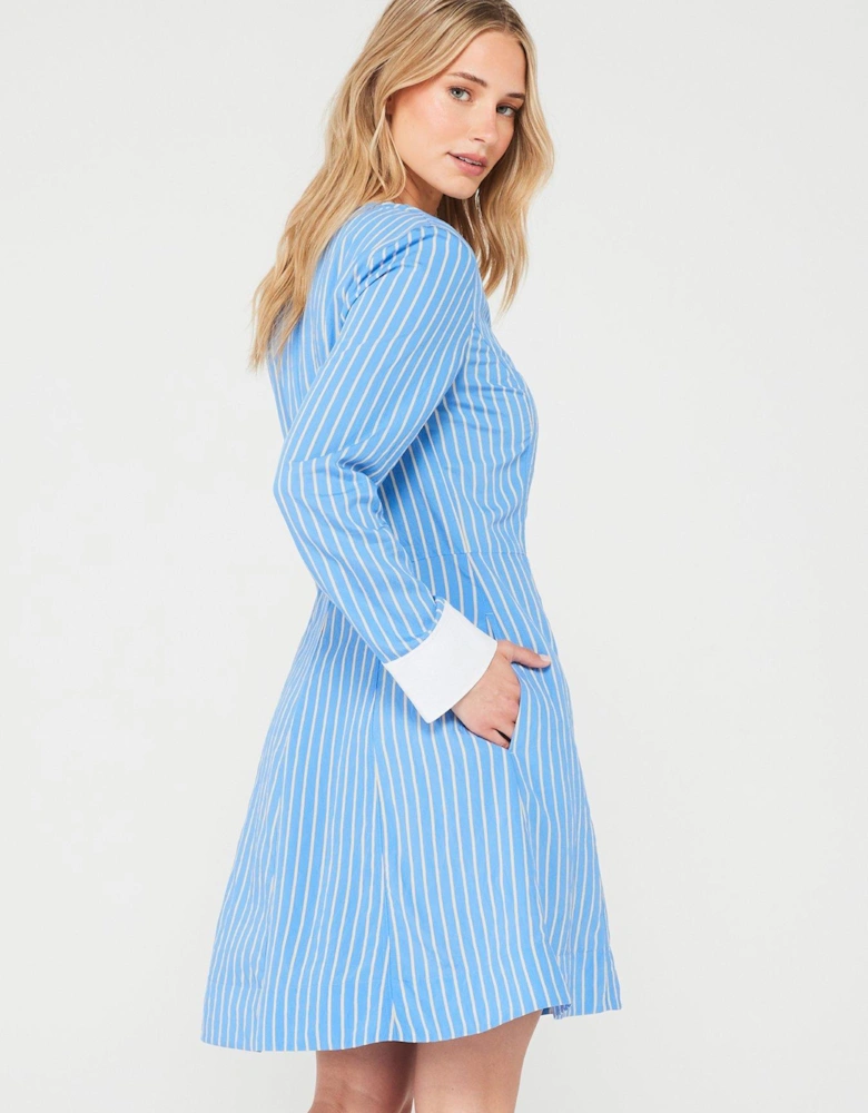 Striped Fit And Flare Mini Dress - Blue