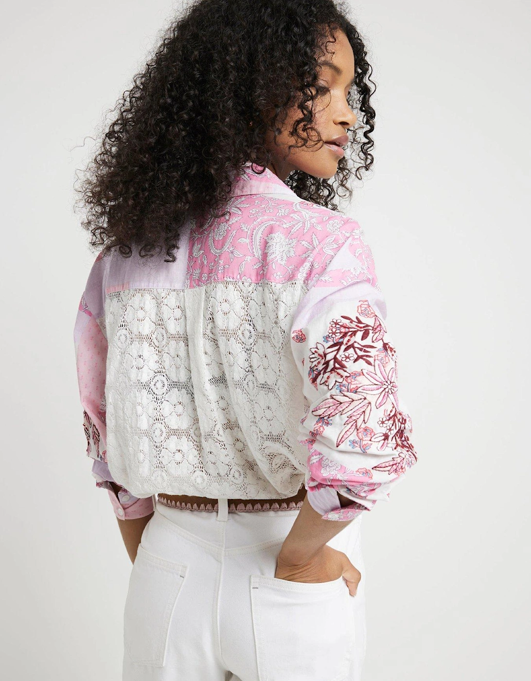 Patchwork Boyfriend Shirt - Medium Pink