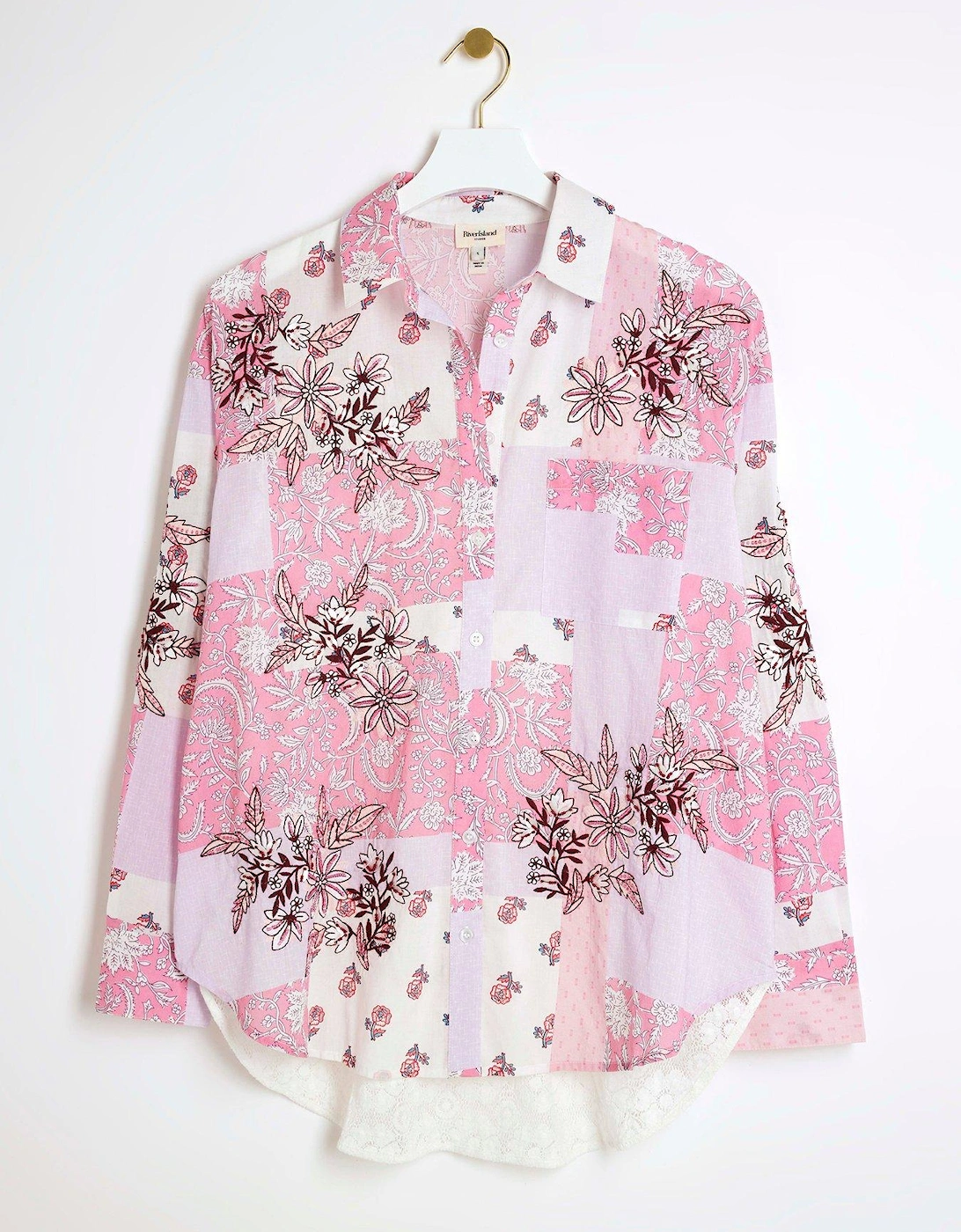 Patchwork Boyfriend Shirt - Medium Pink