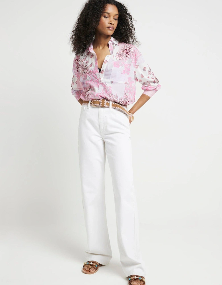 Patchwork Boyfriend Shirt - Medium Pink