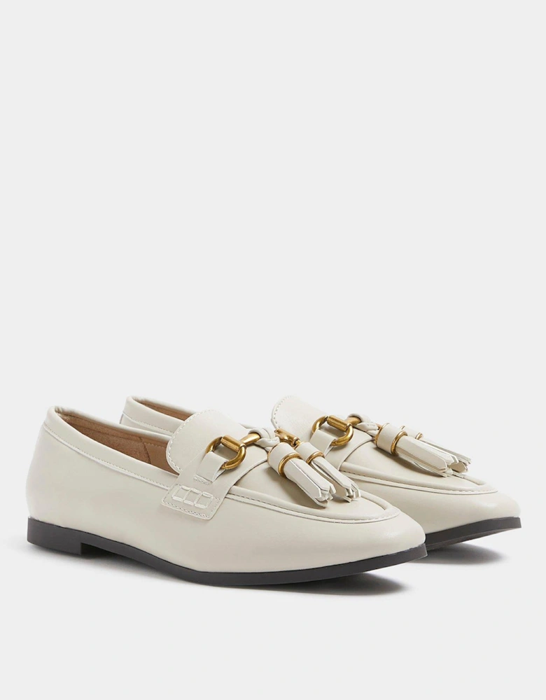 Wide Fit Tassle Snaffle Loafer - Cream