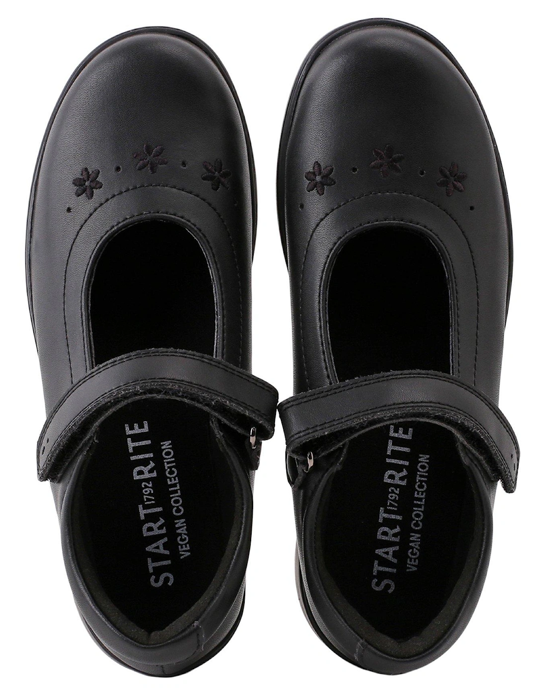 Bliss Vegan Mary Jane Riptape Girls School Shoes - Black 