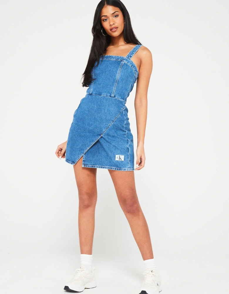 Denim Wrap Bodycon Dress - Blue