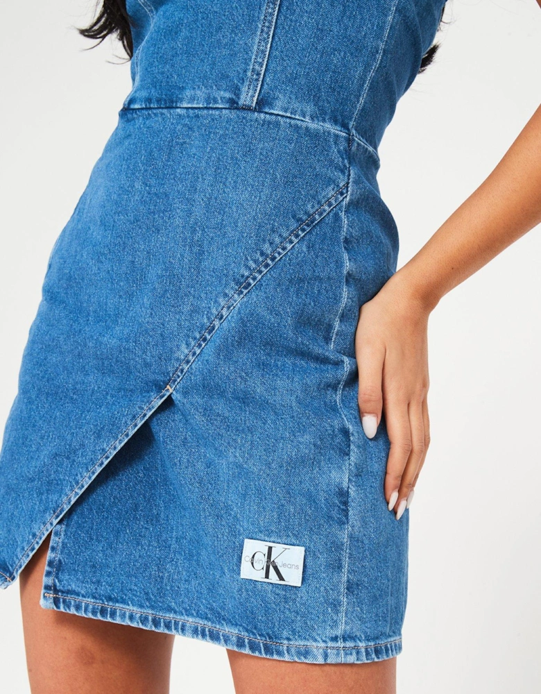 Denim Wrap Bodycon Dress - Blue