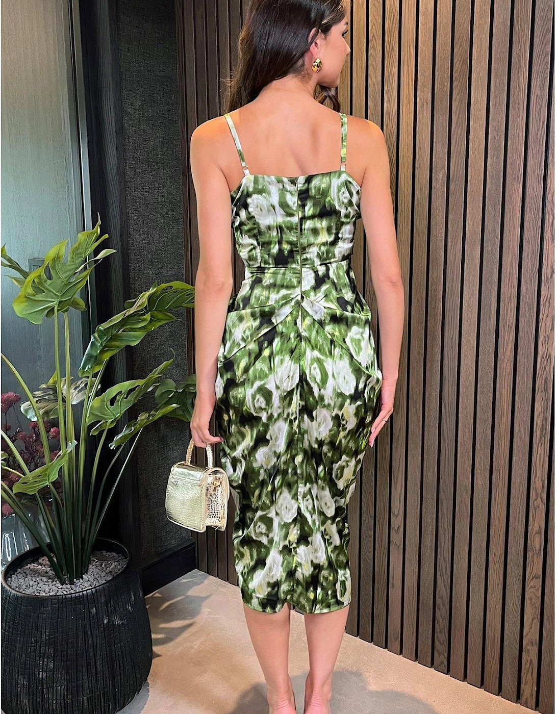 Printed Draped Dress - Green