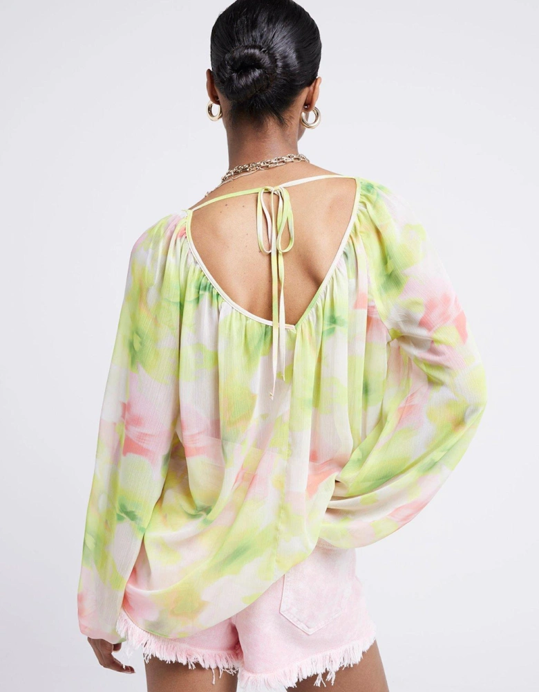 Floral Peasant Blouse - Bright Green