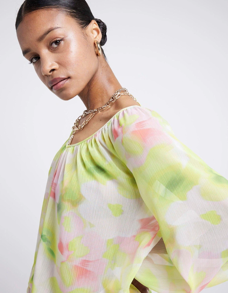 Floral Peasant Blouse - Bright Green