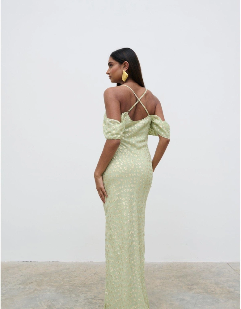 Nia Draped Cold Shoulder Maxi Dress - Pistachio