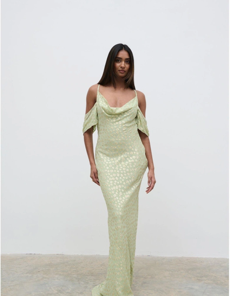 Nia Draped Cold Shoulder Maxi Dress - Pistachio