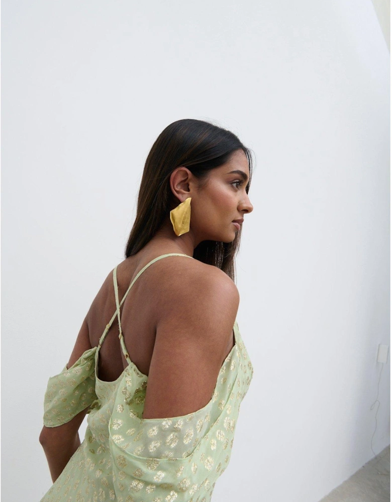 Nia Draped Cold Shoulder Maxi Dress - Pistachio