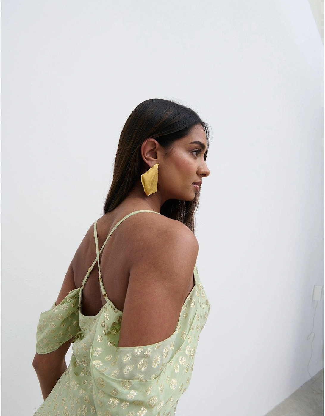 Nia Draped Cold Shoulder Maxi Dress - Pistachio