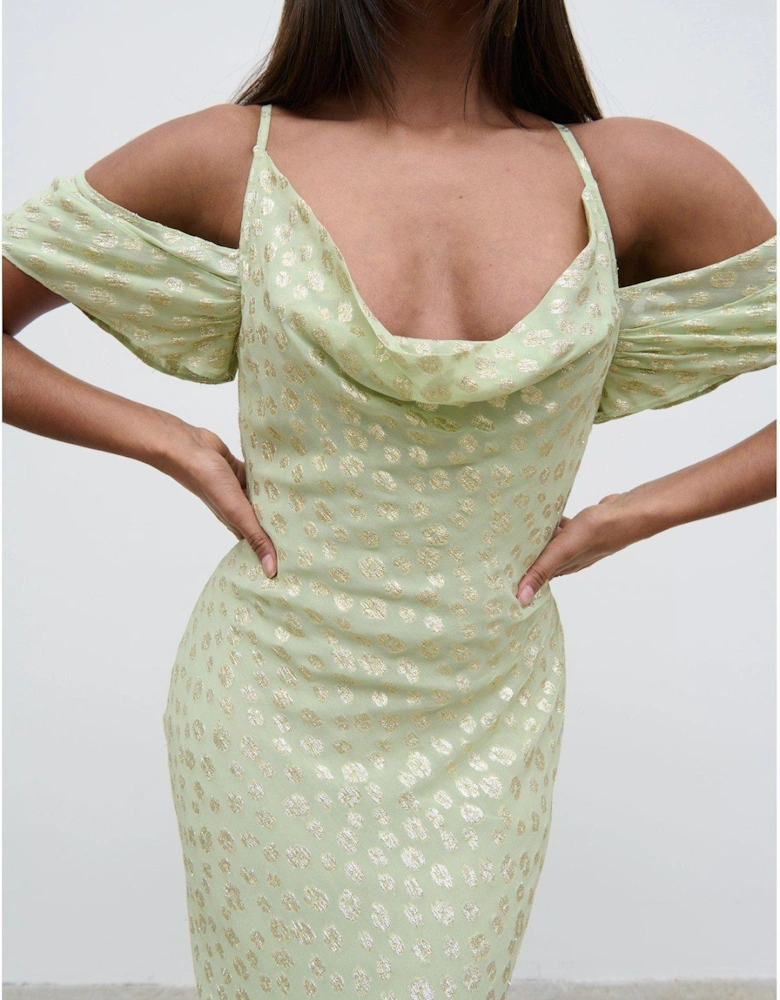 Nia Draped Cold Shoulder Maxi Dress - Pistachio