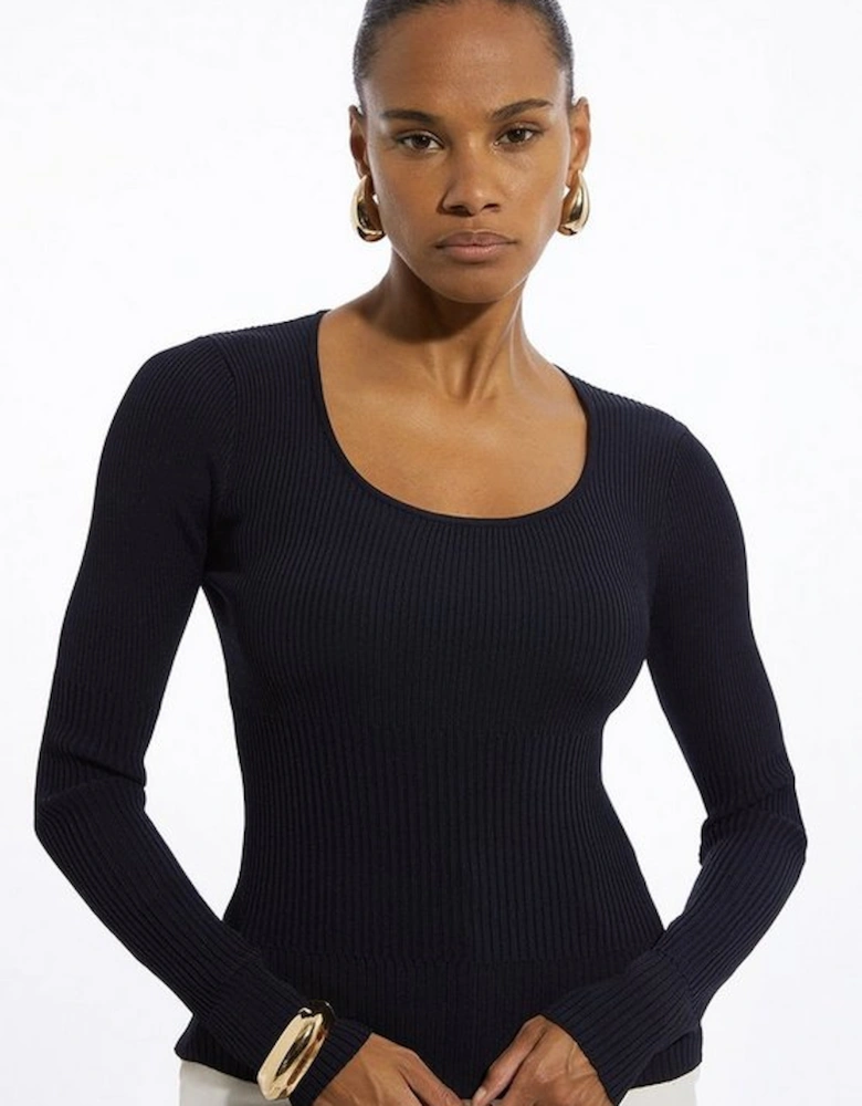 Drapey Ribbed Knit Scoop Neck Top