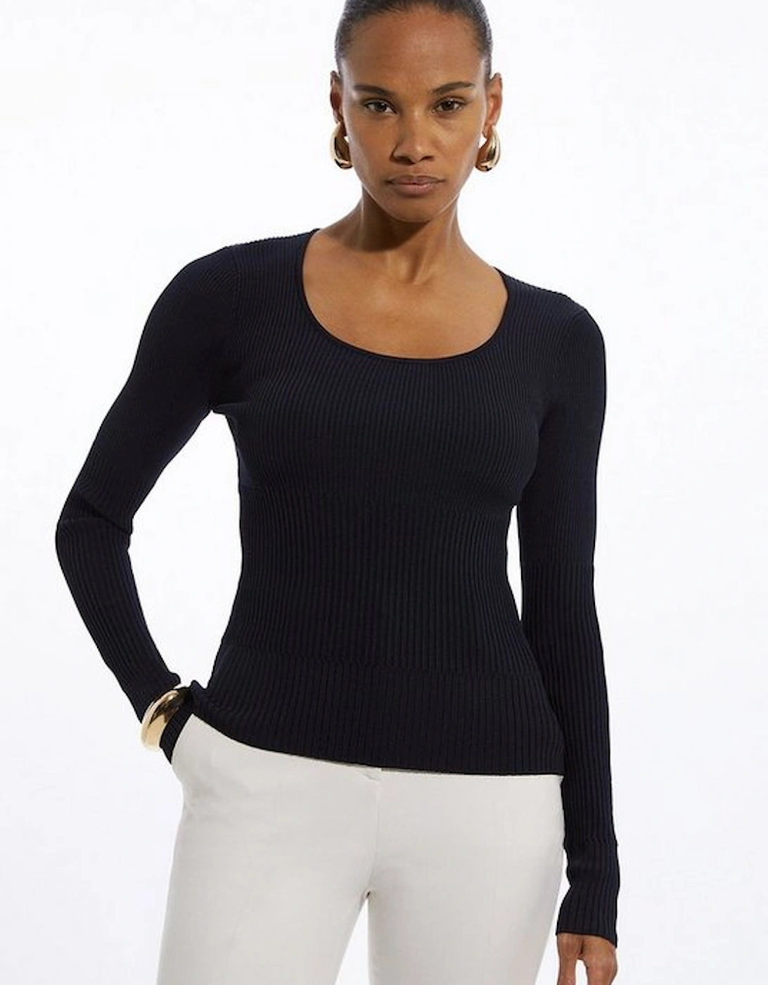 Drapey Ribbed Knit Scoop Neck Top