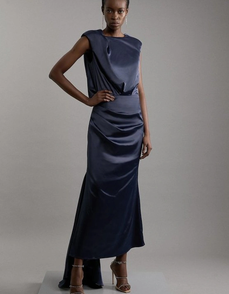 Sleeveless Satin Drape Woven Maxi Dress