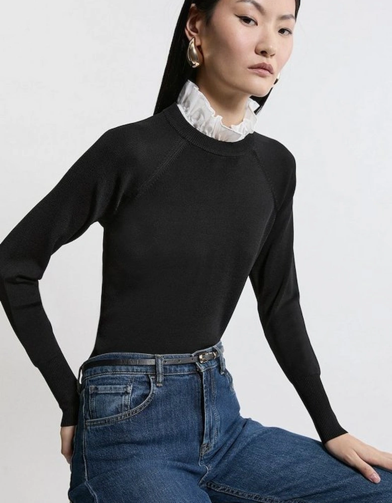 Premium Drape Knit Jumper With Removable Woven Frill Collar