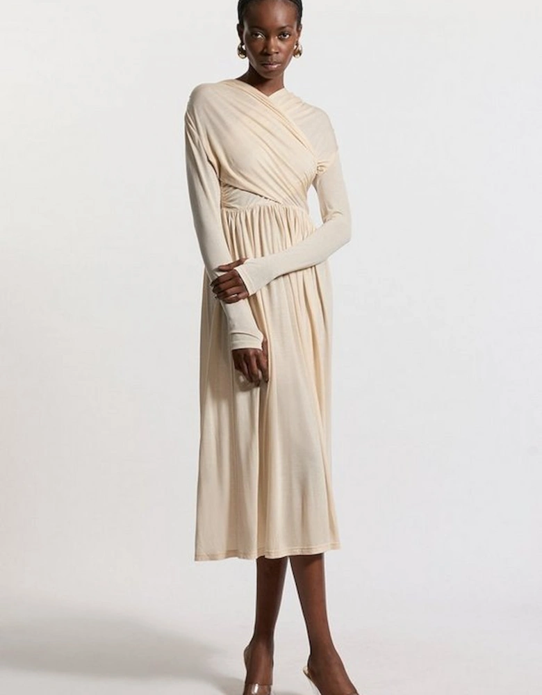 Premium Tencel Jersey Wrap Detail Midi Dress