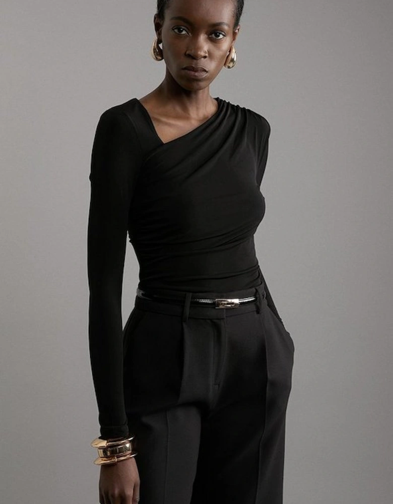 Jersey Crepe Long Sleeve Ruched Bodysuit