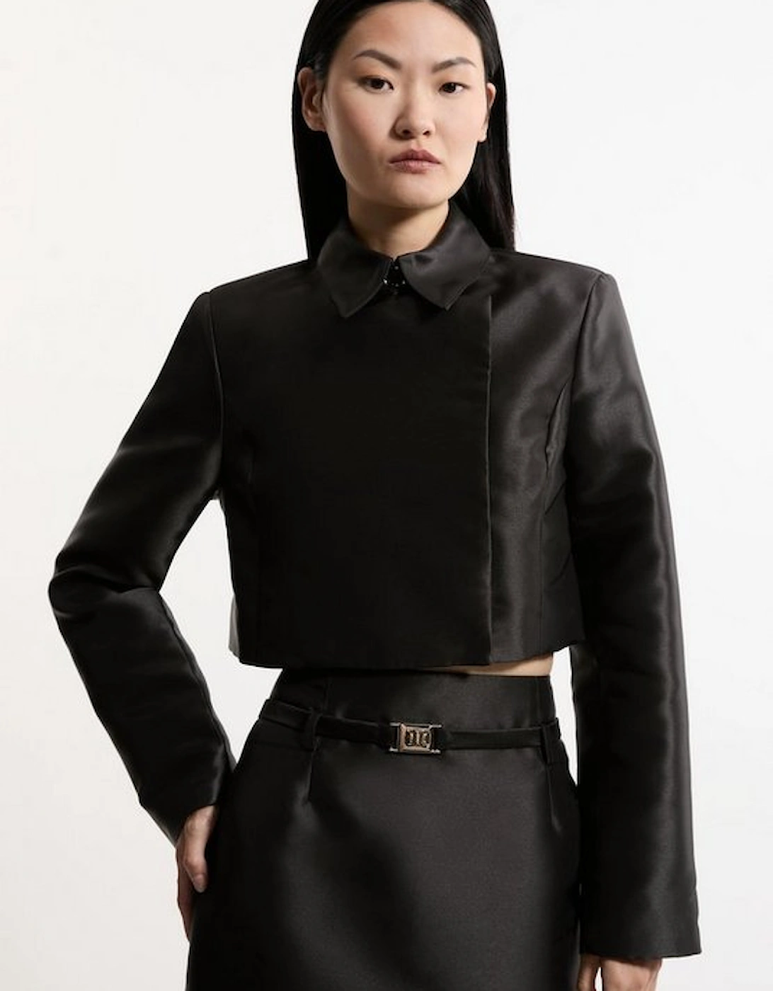 Satin Twill Cropped Wrap Tailored Jacket, 5 of 4