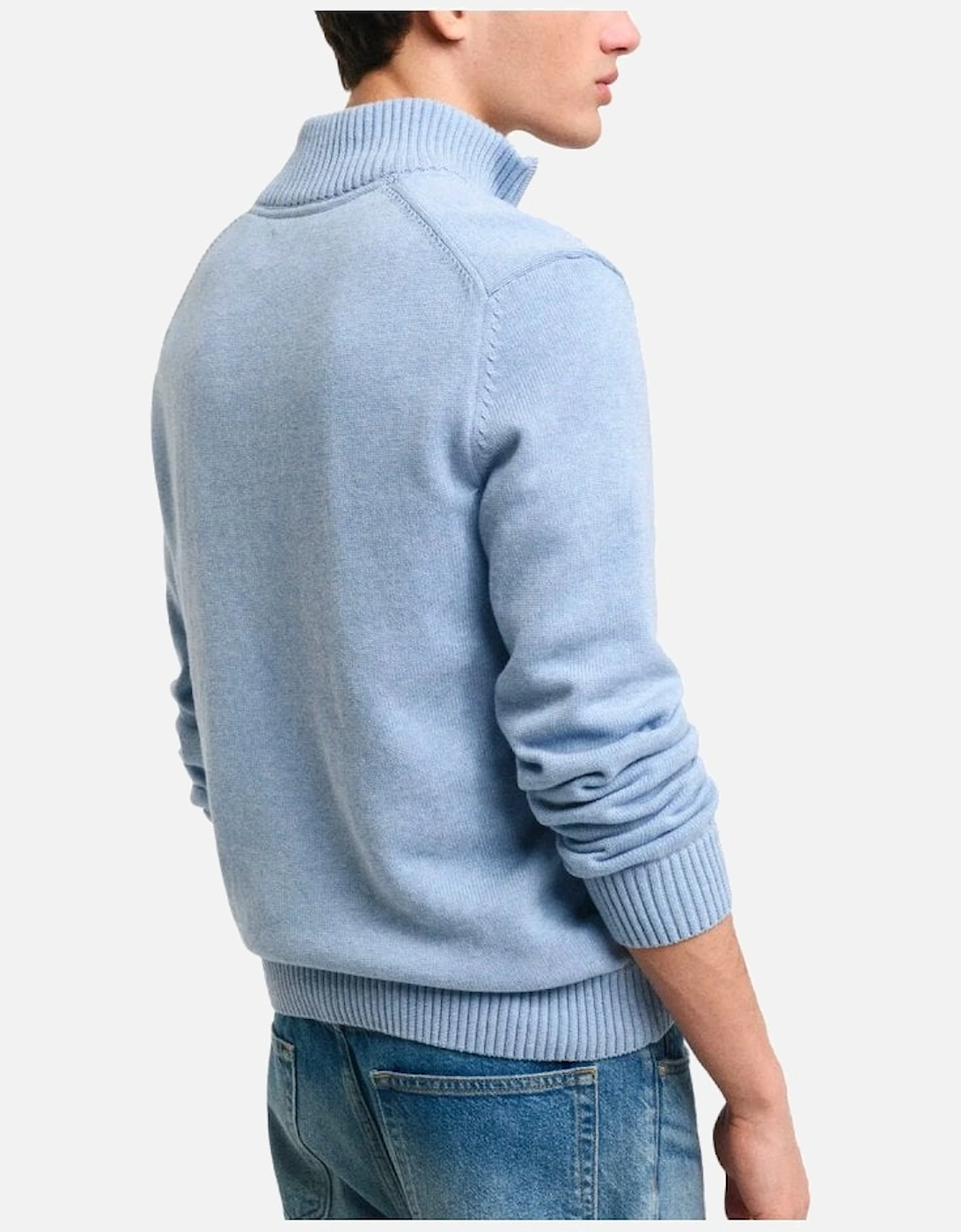 Casual Cotton Half Zip Light Blue Melange