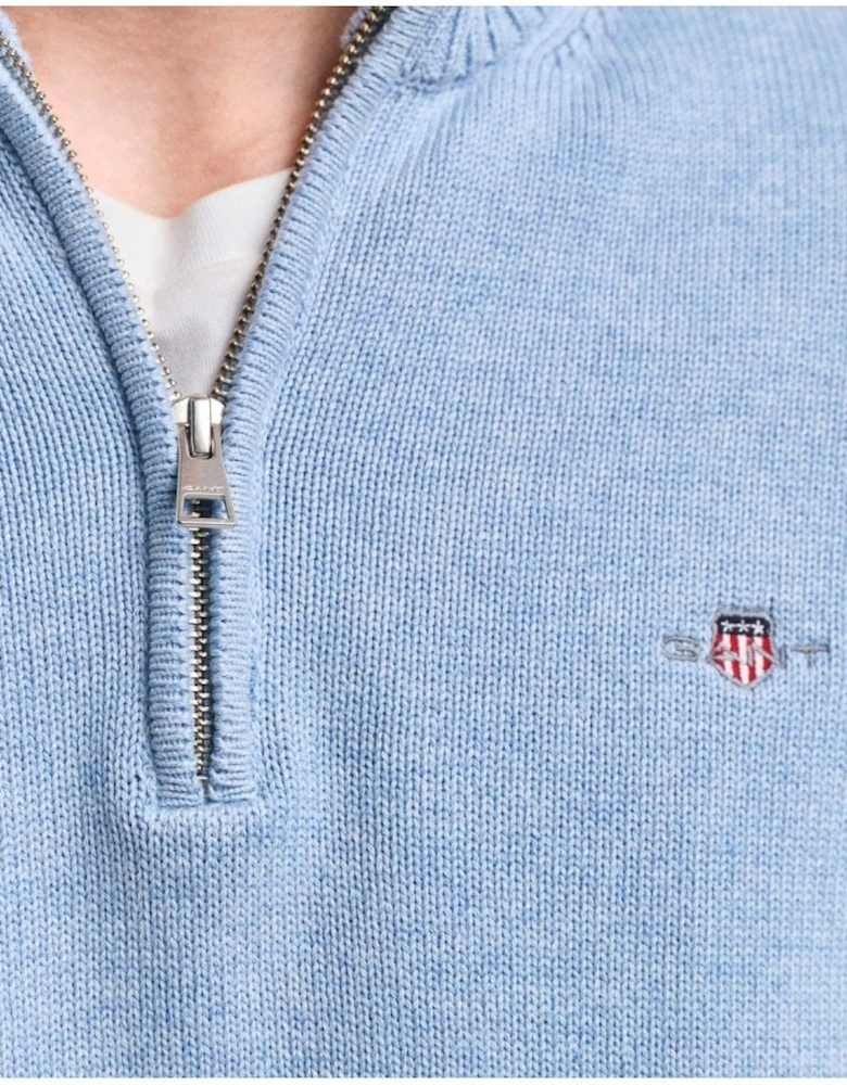 Casual Cotton Half Zip Light Blue Melange