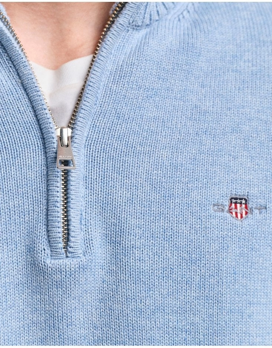 Casual Cotton Half Zip Light Blue Melange