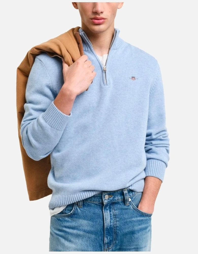 Casual Cotton Half Zip Light Blue Melange