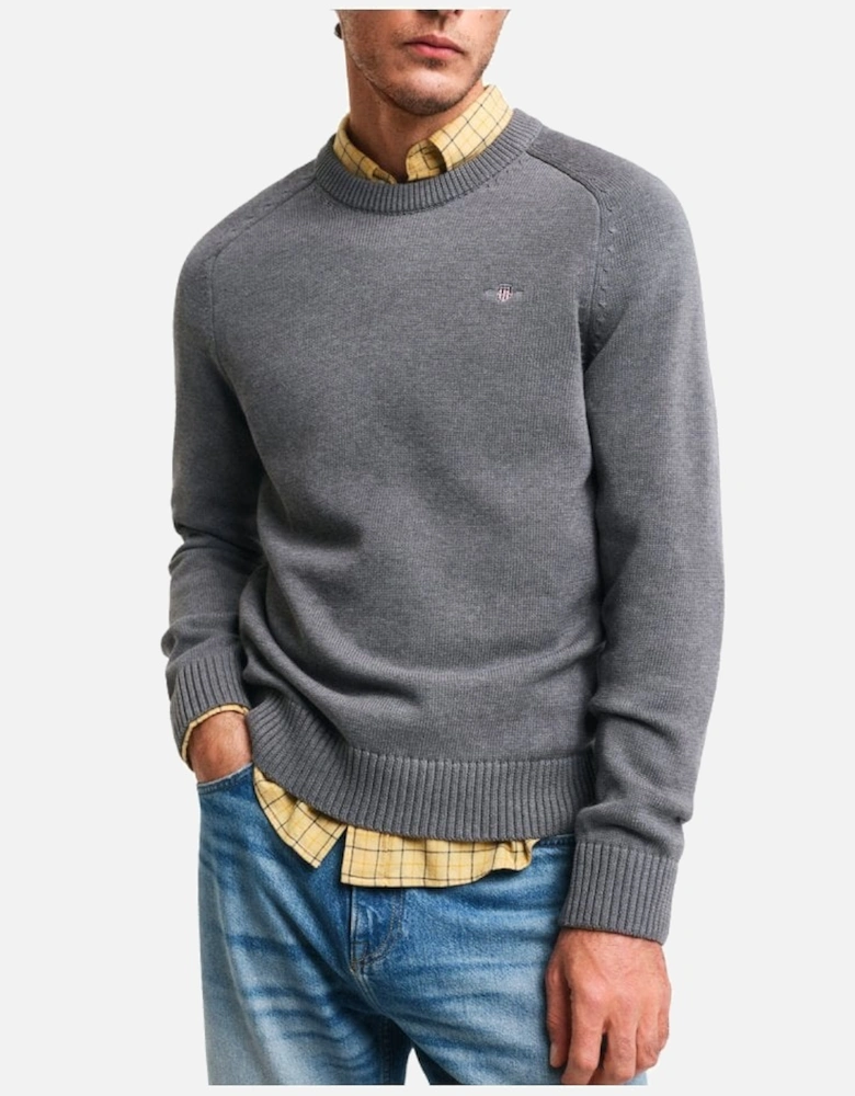 Casual Cotton Saddle C Neck Jumper Dark Grey Melange