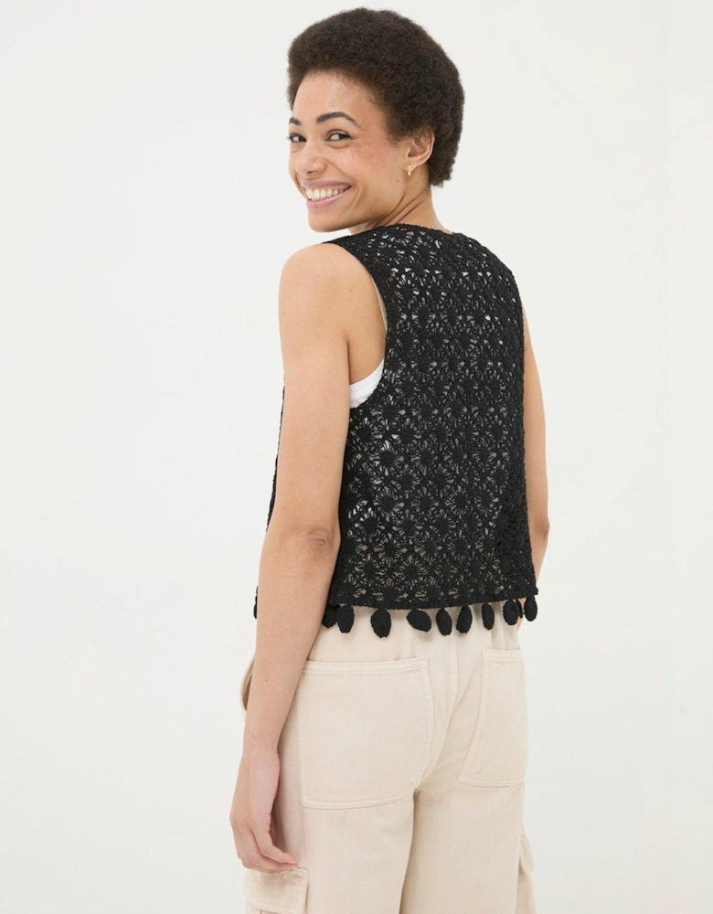 Coin Trim Crochet Waistcoat - Black