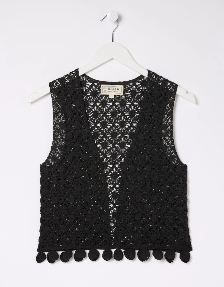 Coin Trim Crochet Waistcoat - Black