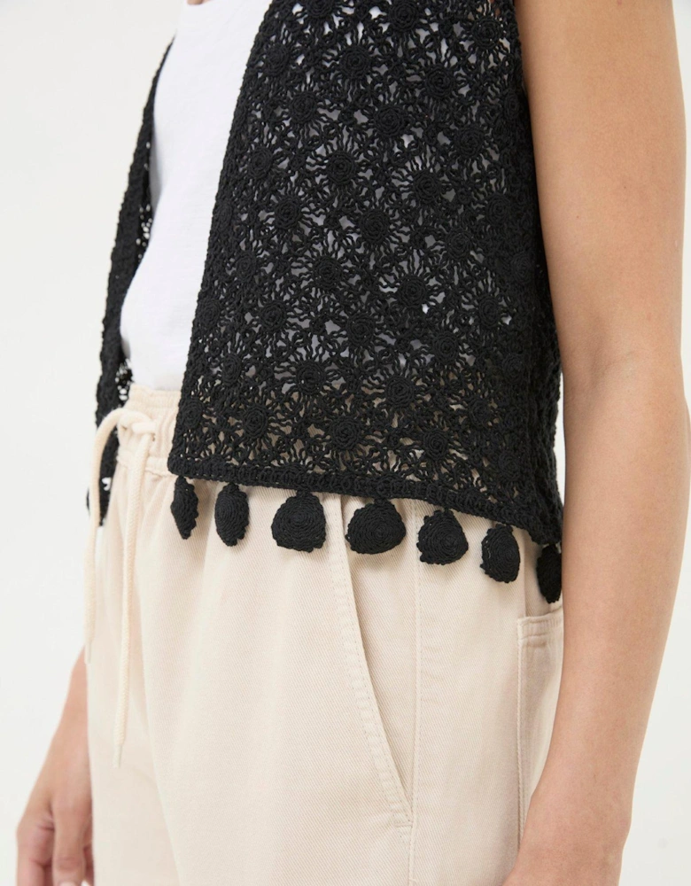 Coin Trim Crochet Waistcoat - Black