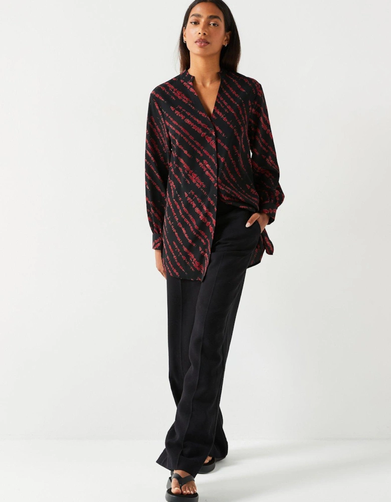 Longline Printed Shirt - Black/Rust Print - Black/Rust Print