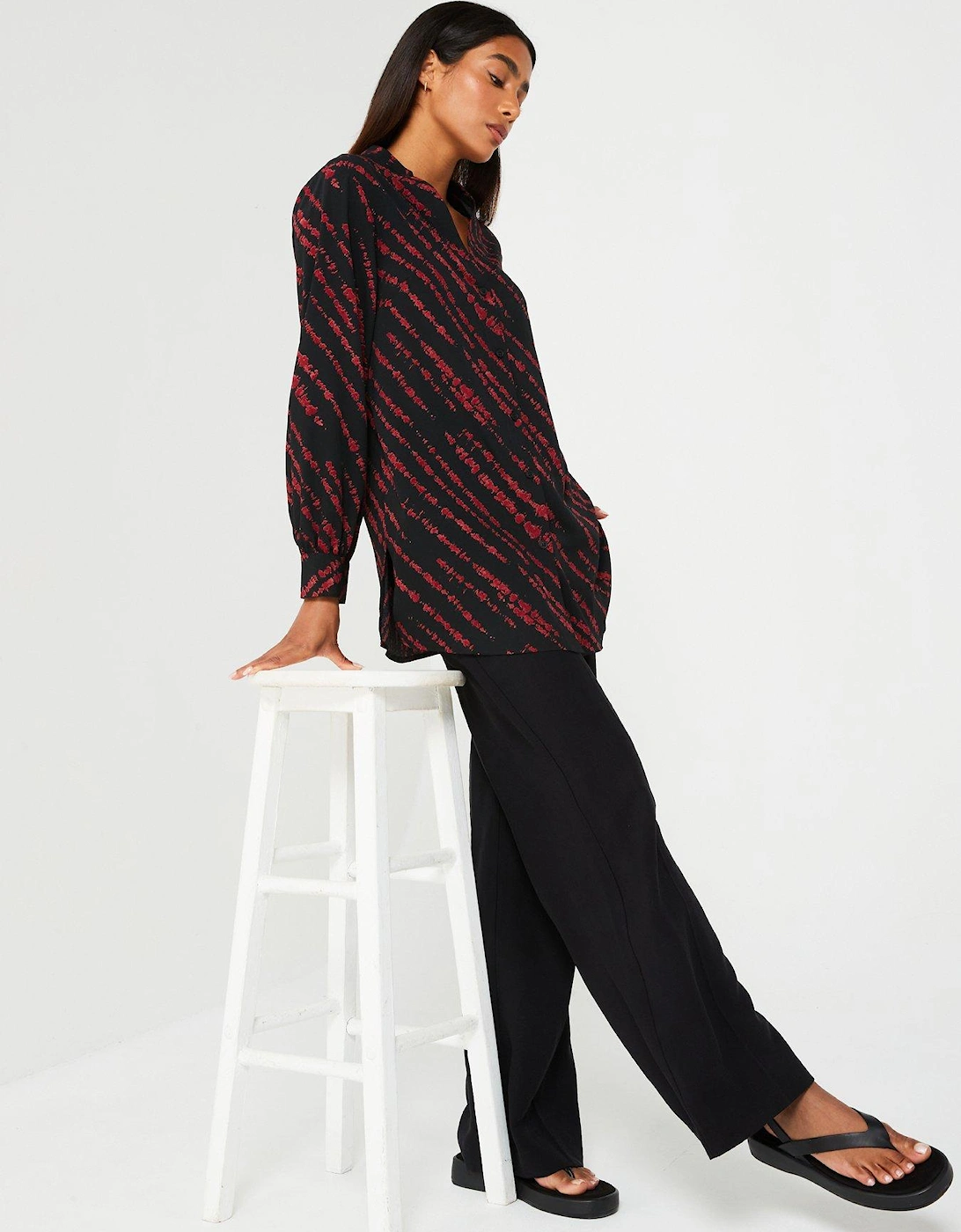 Longline Printed Shirt - Black/Rust Print - Black/Rust Print