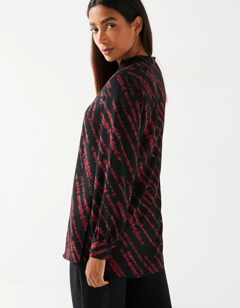 Longline Printed Shirt - Black/Rust Print - Black/Rust Print