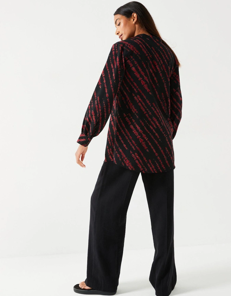 Longline Printed Shirt - Black/Rust Print - Black/Rust Print