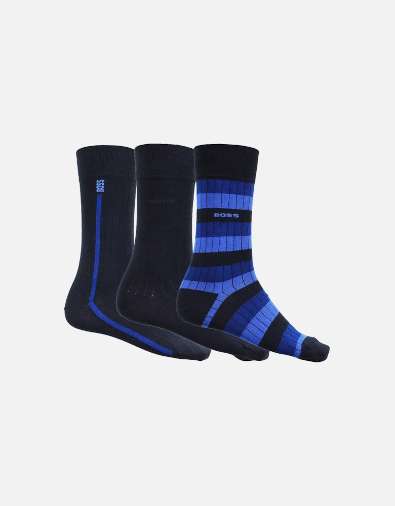 3-Pack Fine Rib Socks, Navy