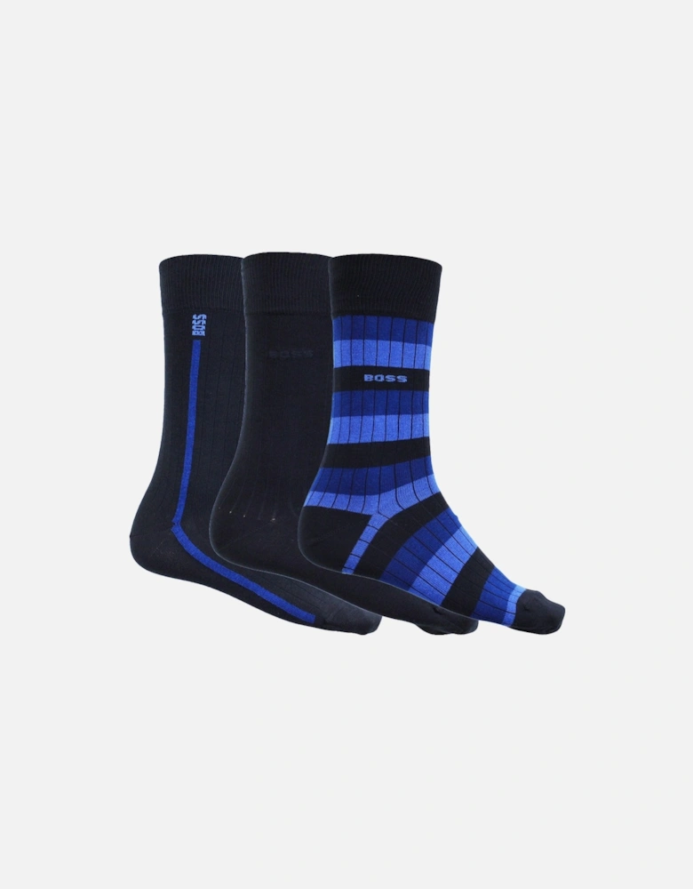 3-Pack Fine Rib Socks, Navy