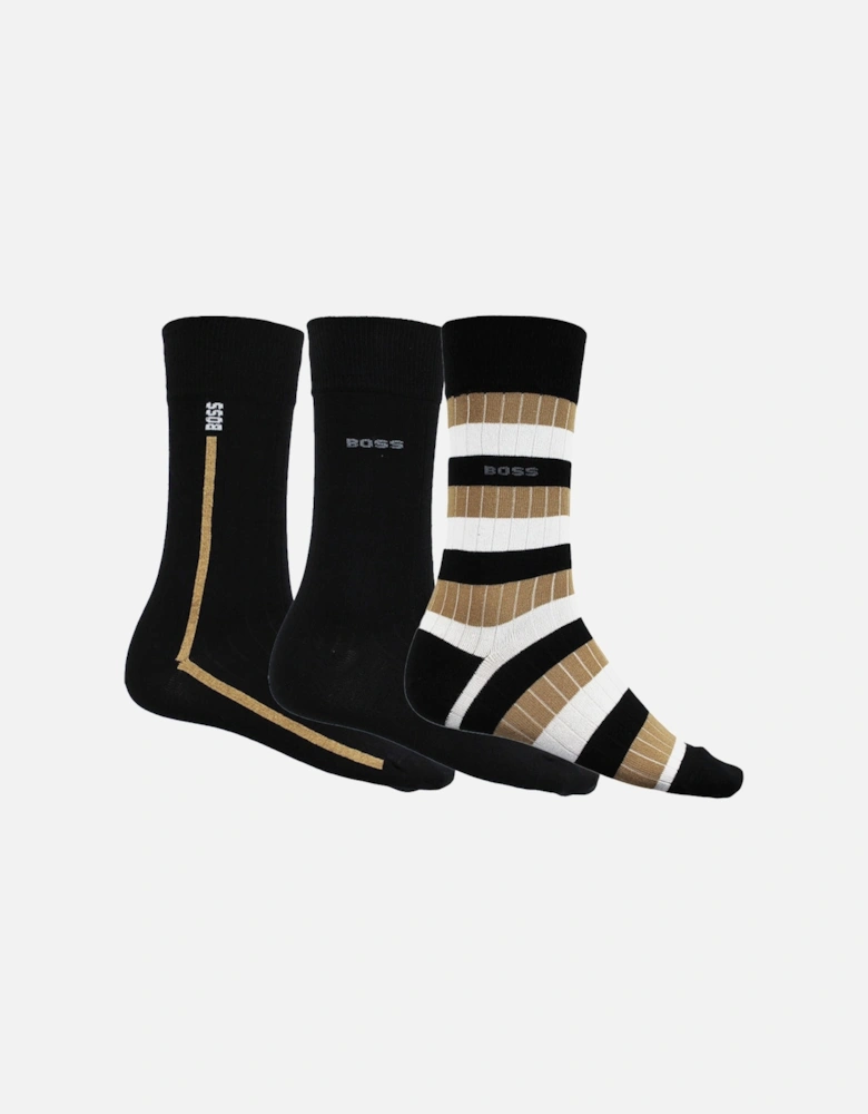3-Pack Fine Rib Socks, Black