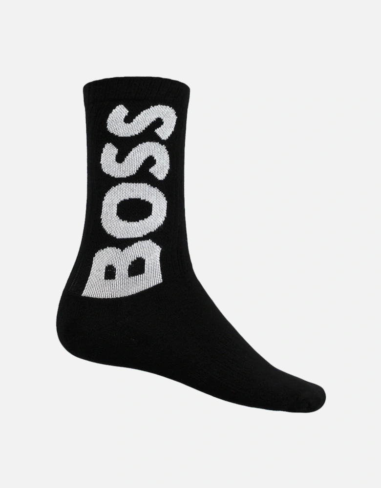 3-Pack Quarter-Length Rib Logo Socks, Black/White