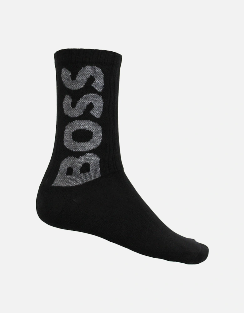 3-Pack Quarter-Length Rib Logo Socks, Black/White