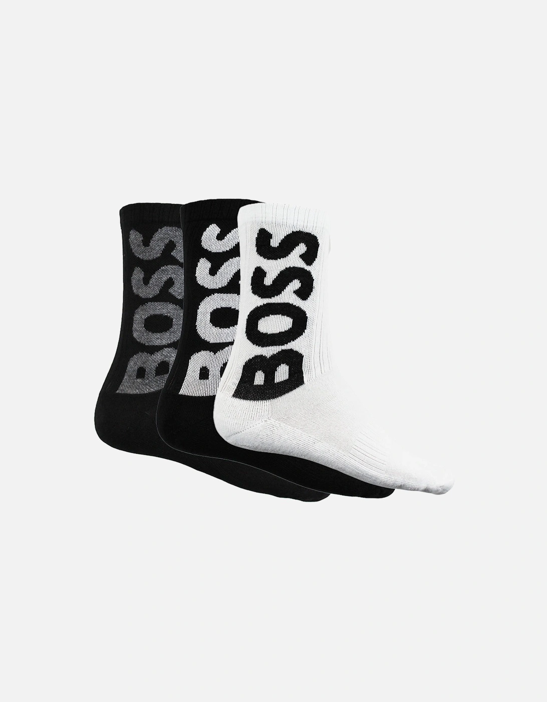 3-Pack Quarter-Length Rib Logo Socks, Black/White, 5 of 4