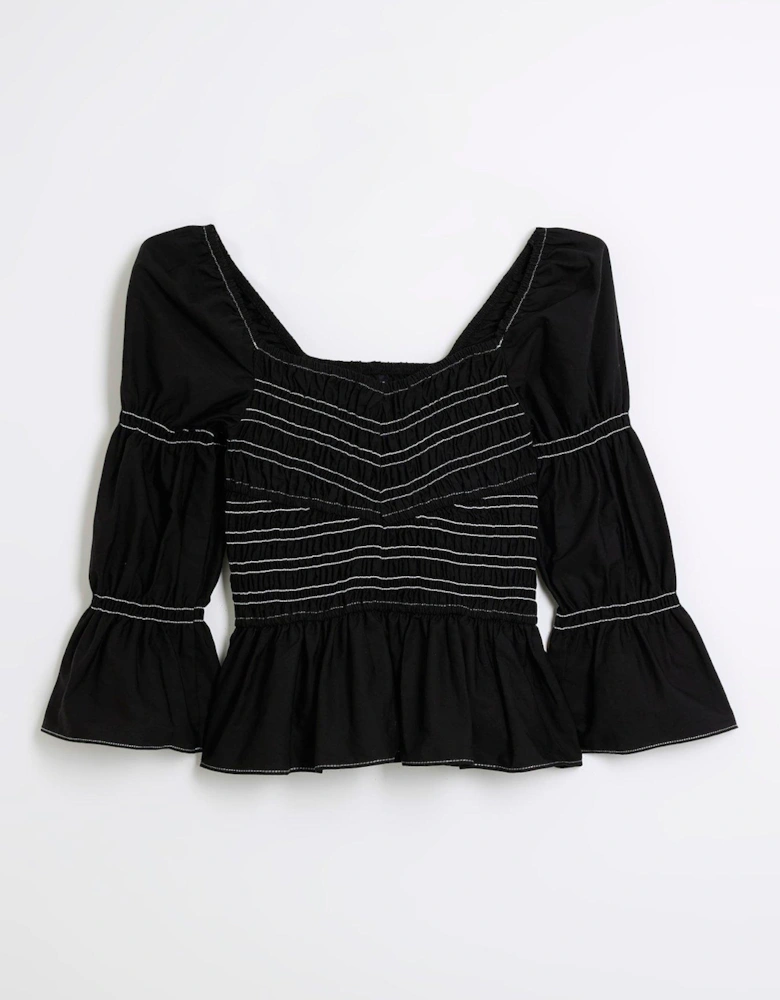 Shirred Detail Top - Black