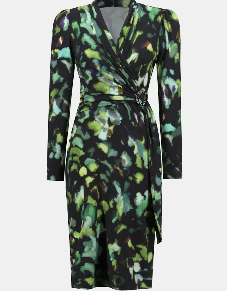 Silky knit abstract printed dress