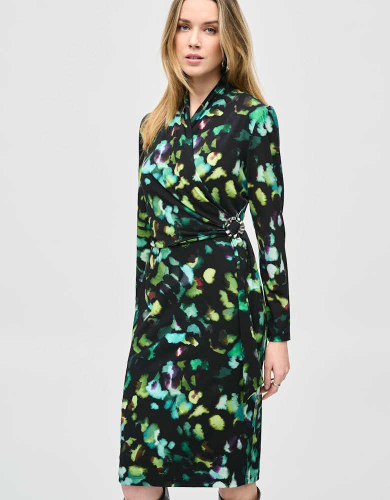 Silky knit abstract printed dress