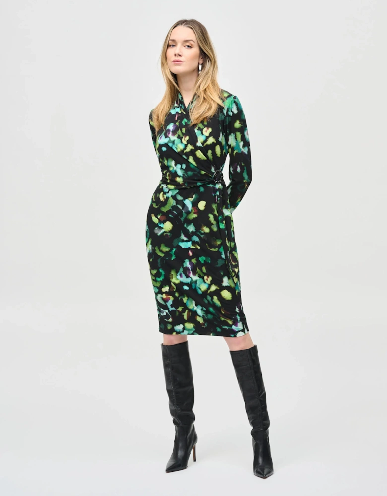 Silky knit abstract printed dress