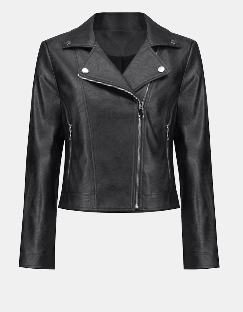 Faux leather biker jacket in gunmetal