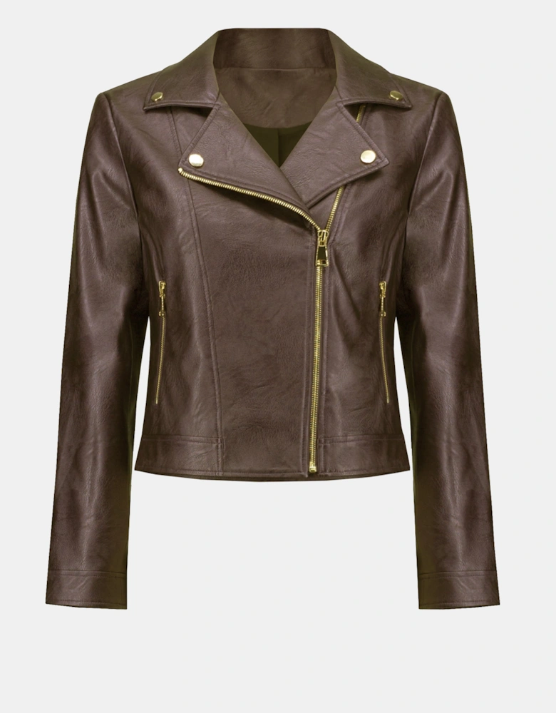 Faux leather biker jacket in bronze