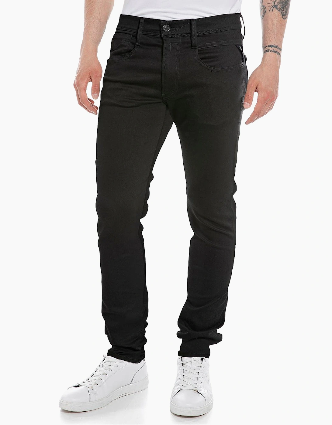 Men's Replay Hyperflex Anbass Slim Tapered Jeans - Black - Size, 32/30