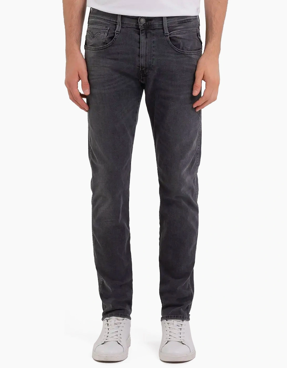 Replay Men's Black Hyperflex Anbass Slim Tapered Jeans - : 34/32
